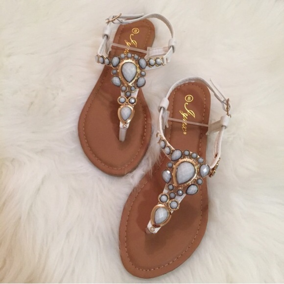 Blue Stone Accent T-Strap Sandals 5.5 - Picture 3 of 4