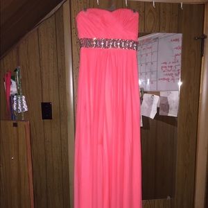 Long coral colored prom/ formal dress