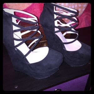 Gently worn black wedges