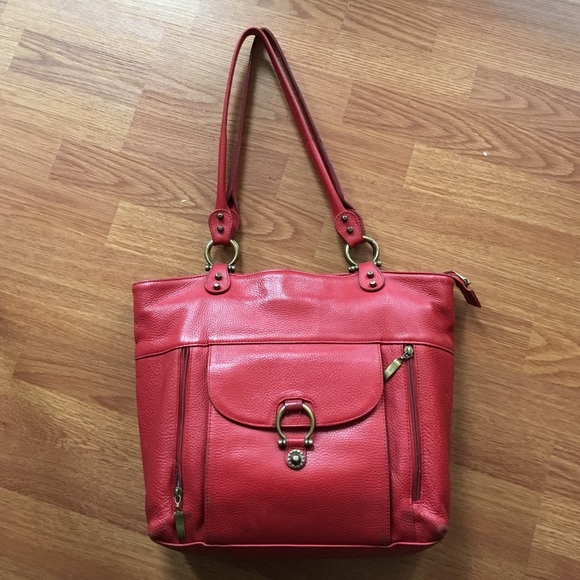 Classy red genuine leather shoulder bag