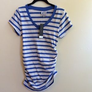 Cute Blue and Cream Maternity Top sz S