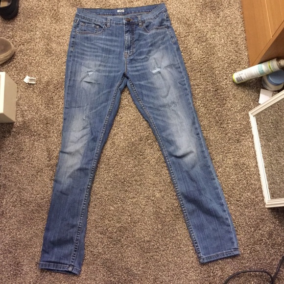 High waisted slightly distressed skinny jeans