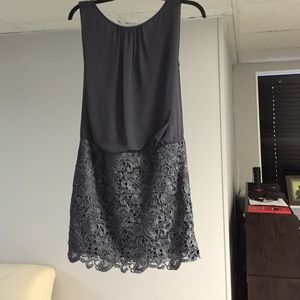 Grey cocktail dress chevon top and lace bottom