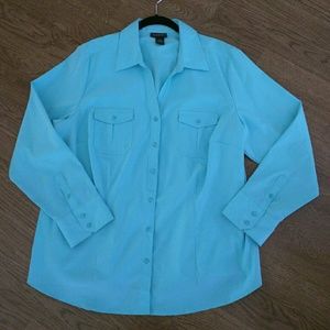 Blue Button Up Blouse with a hint of Green