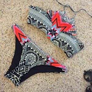 Sexy multi colored tribal print bikini