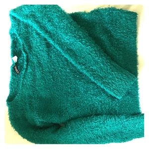Fuzzy turquoise, cropped sweater