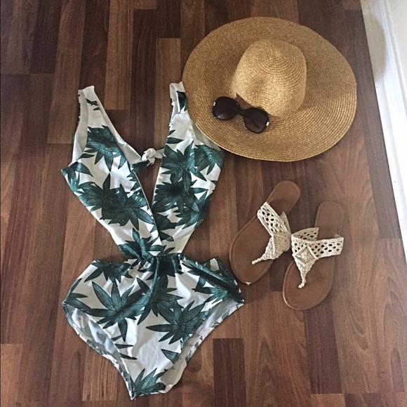 One Piece Palm Tree Leaves Swimsuit