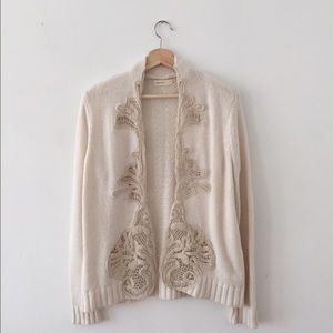 Cream Anthropologie Asymmetrical Cardigan