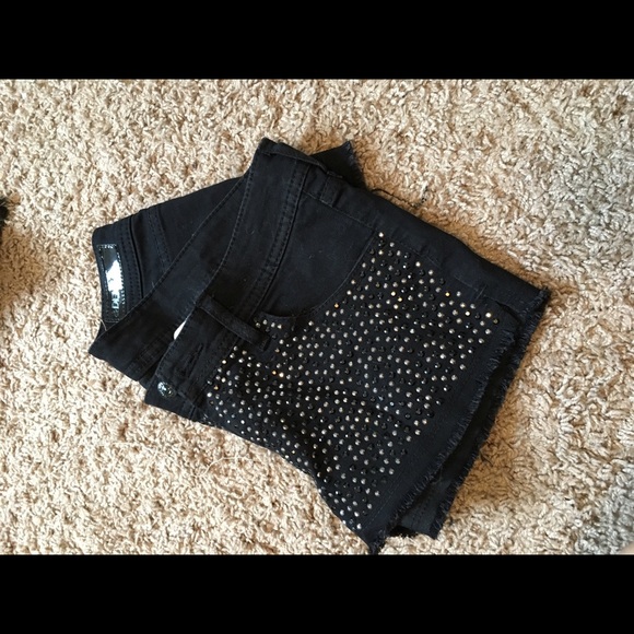 Black rhinestone cut off shorts