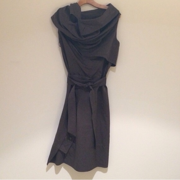 All Saints brown silk trench coat dress.