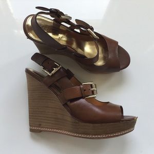 Coach brown leather wedges