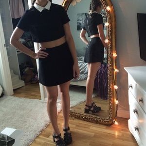Tobi collar black crop and skirt set