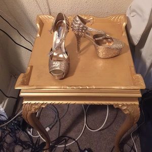 Gold platform heels studded