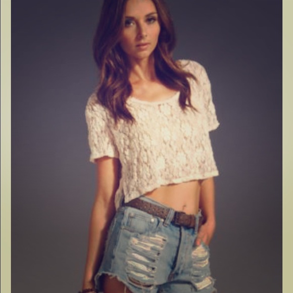Free people crop black lace top small