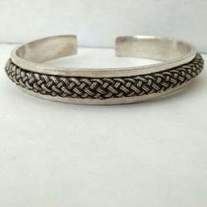 Silver bangle bracelet braided pattern