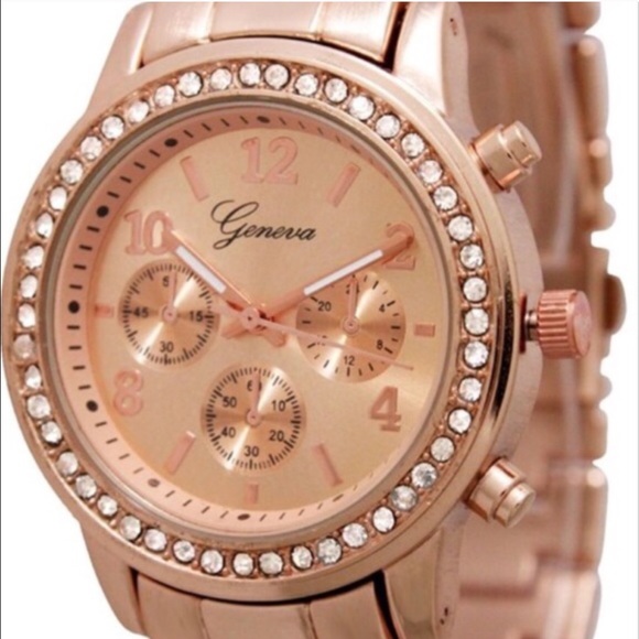 NEW BOYFRIEND STYLE ROSE GOLD RHINESTONE WATCH