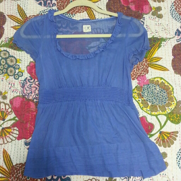 Sheer periwinkle ruffled blouse