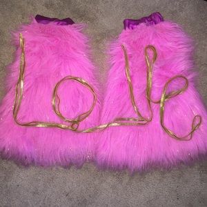 Bubblegum pink & gold rave leg fluffies & leg wrap