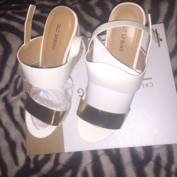 White & Gold Sandal Wedges w/ cork sole