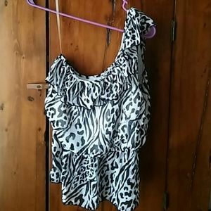 One shoulder zebra print summer top!