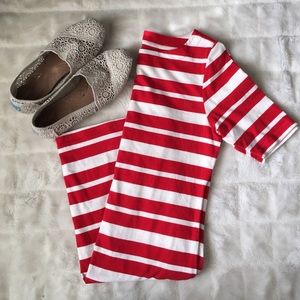 Red and white stripe knit dress