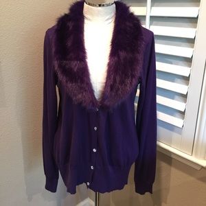 Roz & Ali XL Faux Fur Purple Cardigan bling button