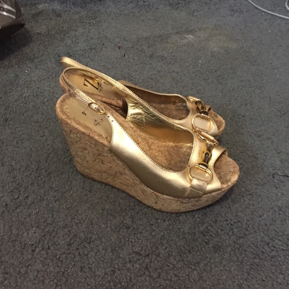 Gold wedge sandals