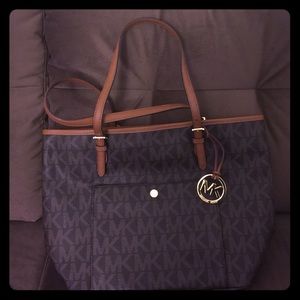 Brown Leather MK Shoulder Bag