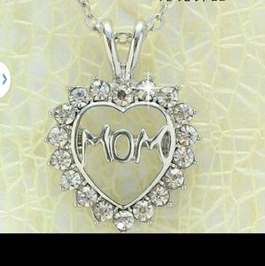 Mom cz diamond heart necklace pendant chain