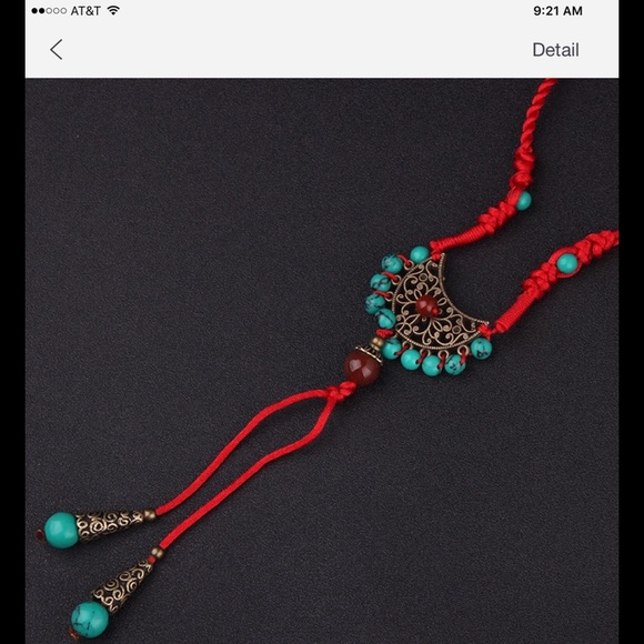 5⭐️ NEW. Red/turquoise rope, bead, metal necklace. - Picture 3 of 4