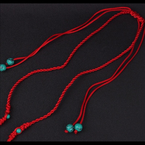 5⭐️ NEW. Red/turquoise rope, bead, metal necklace. - Picture 4 of 4
