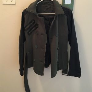 Army green and faux leather jacket with belt