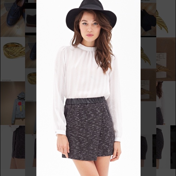 Forever 21 Black Faux Leather & Tweed Skirt Small