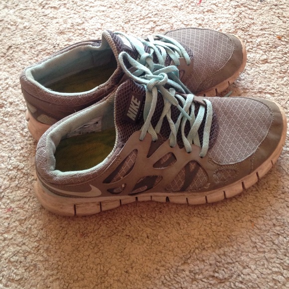 Grey and blue nike free runs 2.0