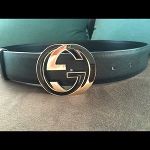 Gucci belt with gold and black enamel buckle