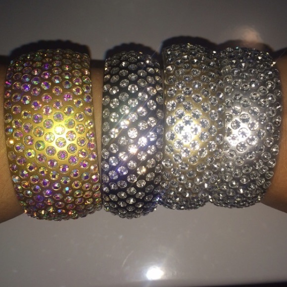 Bundle of 4 Rhinestone bangle bracelets
