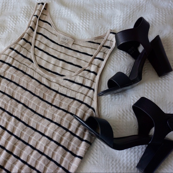 LOFT tan and black knit dress with chevron pattern
