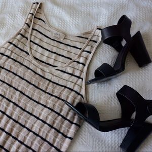 LOFT tan and black knit dress with chevron pattern