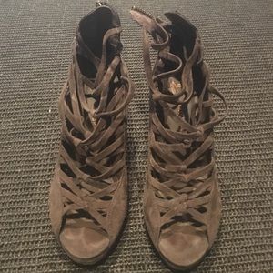 Dark grey suede lace up wedges