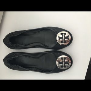 Black Leather Reva Flats