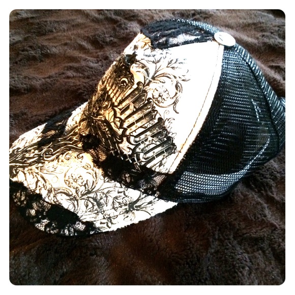 Bling trucker cap with black lace.