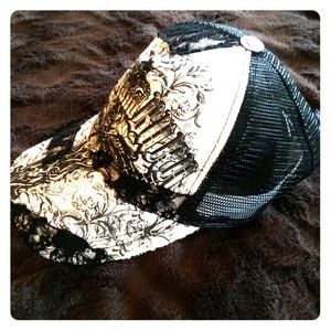 Bling trucker cap with black lace.