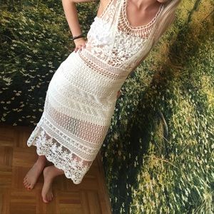 White lace/crochet swimsuit cover up/festival 🌸