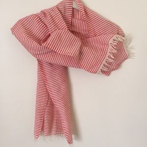 J. Crew pink and white scarf with fringe