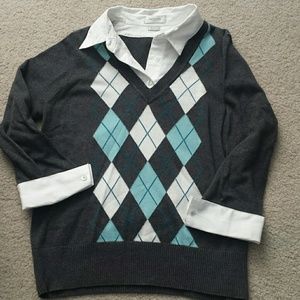 Argyle sweater with built in blouse