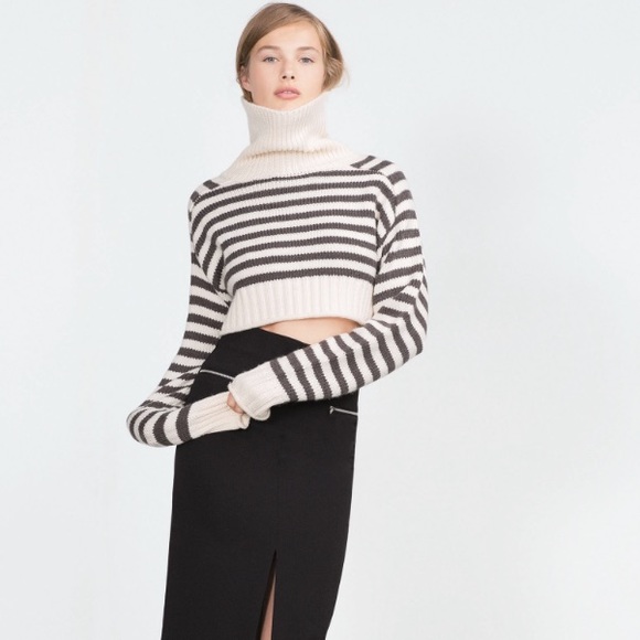 Zara TRF Cropped Striped Turtleneck Sweater