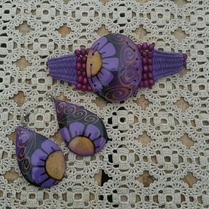 🍭SOLD🍭Handmade Boho Bracelet and Earring Set💜