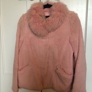 Genuine pink rabbit fur jacket