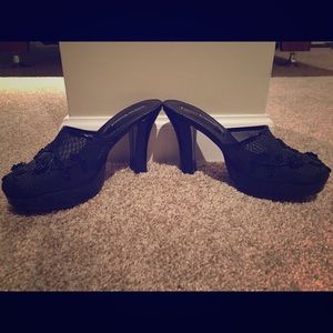 Black Mesh Top Heels