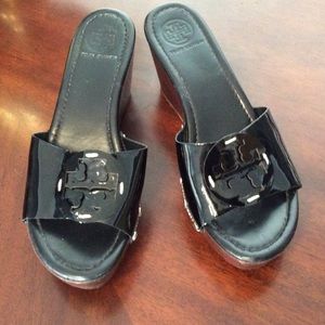 Tory Burch PATTI Wedge Slide Black Patent Leather